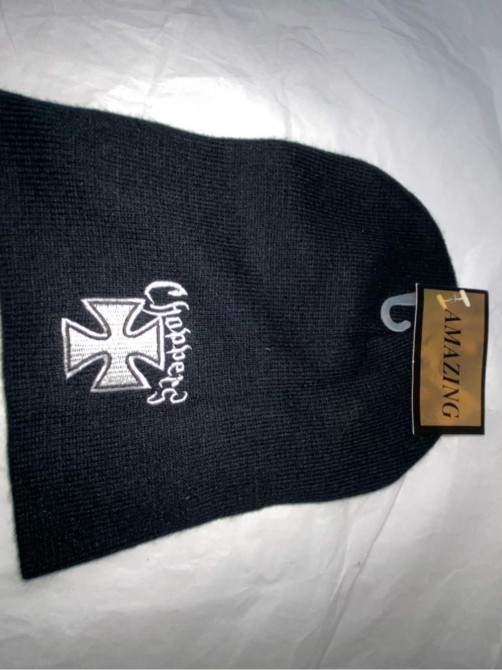 Black Beanie with White Cross Embroidery choppers os